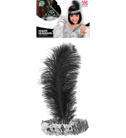 ACCESSOIRES BANDEAU CHARLESTON A PAILLETTES ARGENT AVEC PLUMES VINTAGE