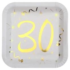 Assiette carré Blanc/Or 30 ans (Lot de 10)