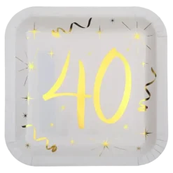 Assiette carré Blanc/Or 40 ans (Lot de 10)