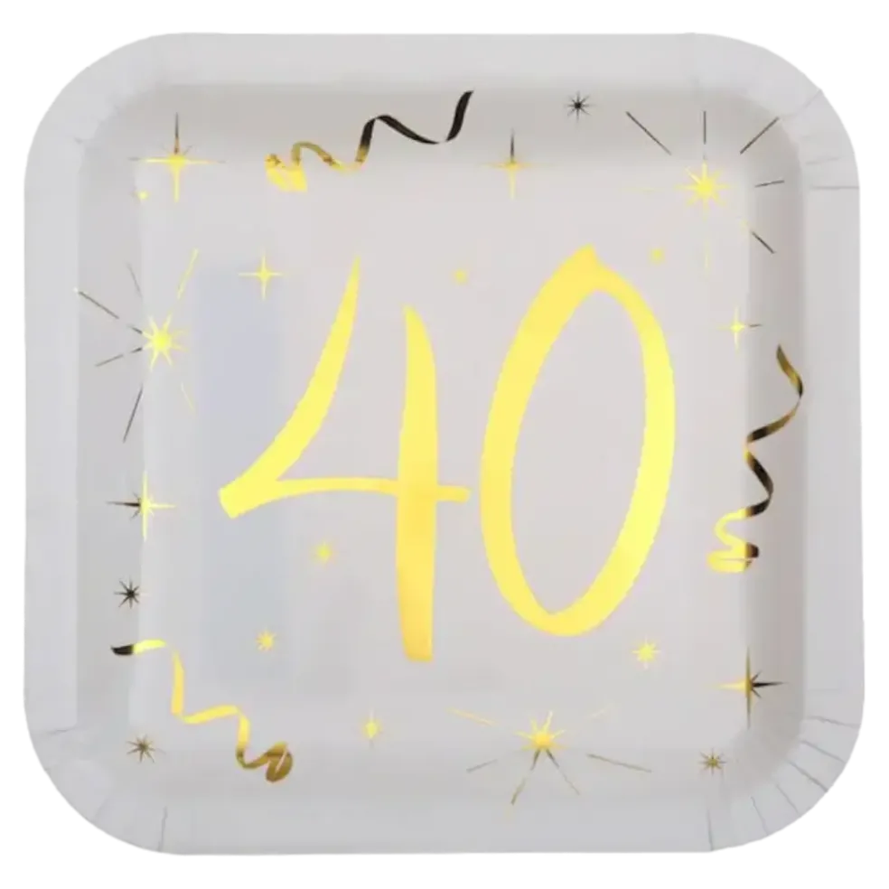 Assiette carré Blanc/Or 40 ans (Lot de 10)