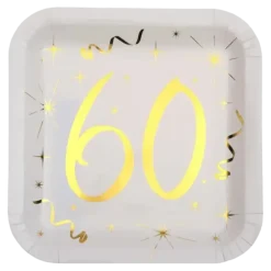 Assiette carré Blanc/Or 60 ans (Lot de 10)
