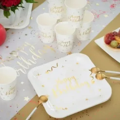 Assiette Carrée Happy Birthday Or/Blanc (lot de 10)