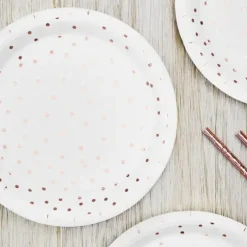 Assiette en papier blanche à pois Rose Gold (Lot de 6)