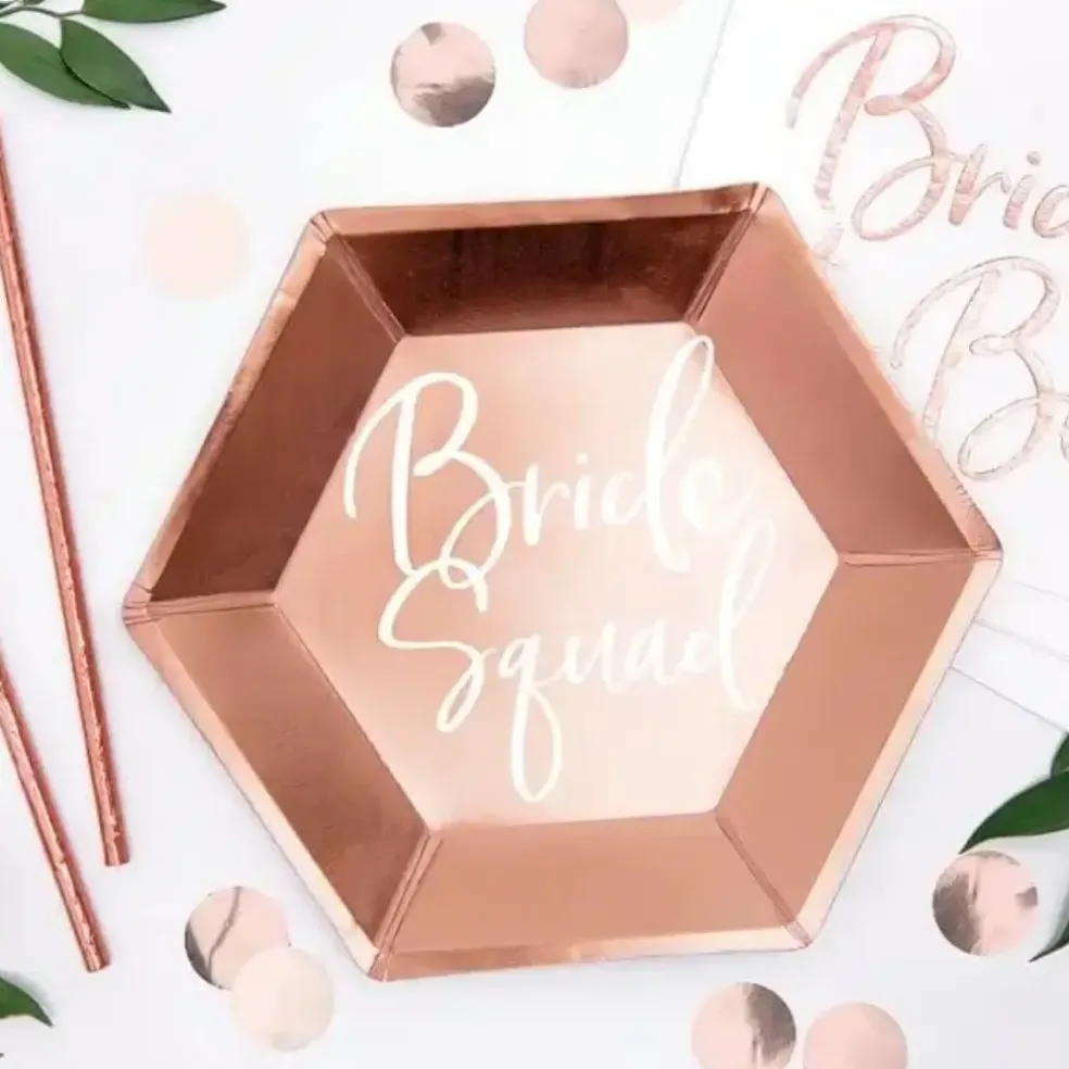 Assiette en papier BRIDE SQUAD Or Rose (Lot de 6)