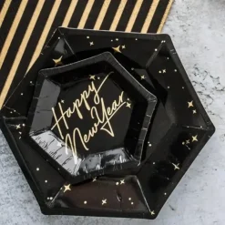 Assiette en papier noire avec motif or (Lot de 6)