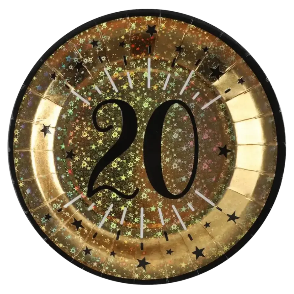 Assiette en papier Or 20 ans (lot de 10)