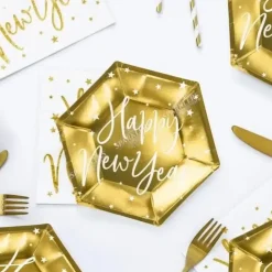 Assiette en papier or Happy New Year (Lot de 6)