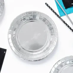 Assiette en papier ronde argent ø18cm (Lot de 6)