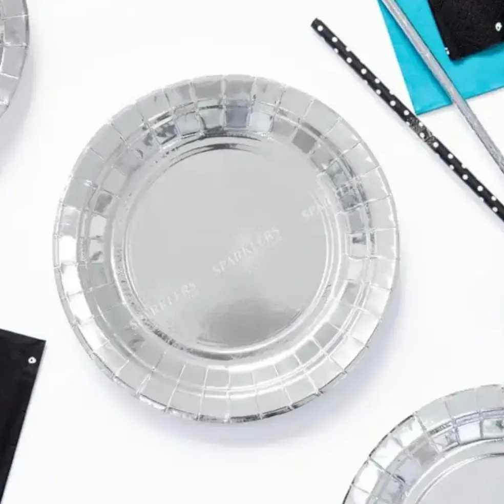 Assiette en papier ronde argent ø18cm (Lot de 6)