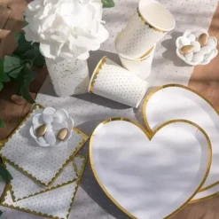 Assiette Forme Coeur Blanc/Or (Lot de 10)