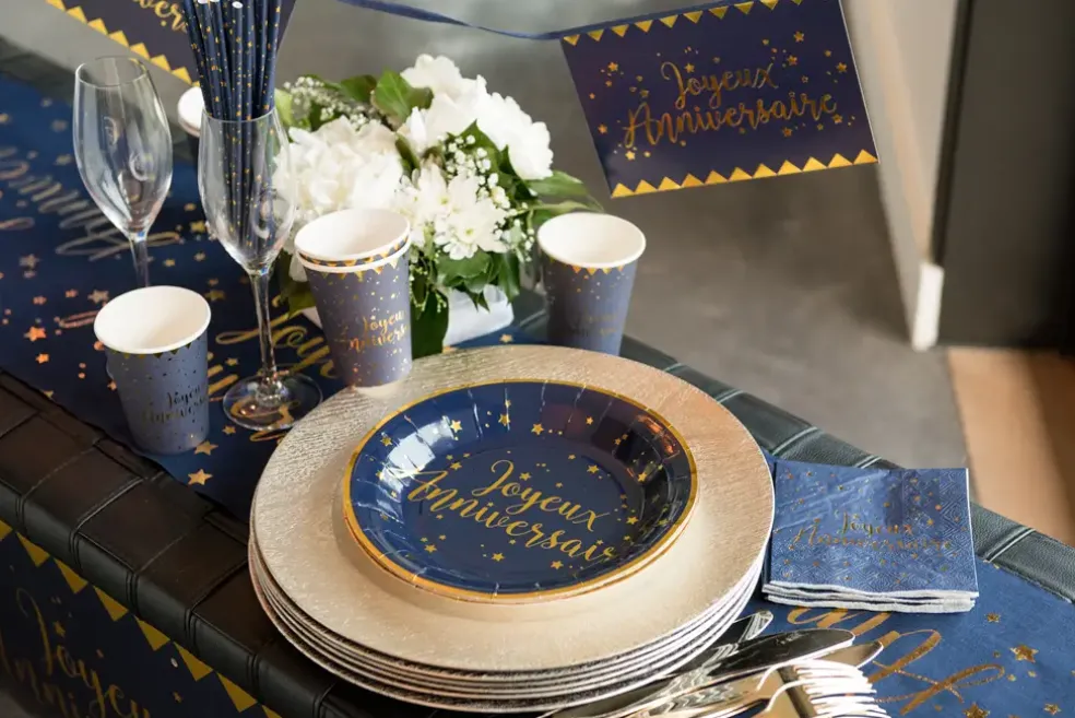 Assiette Joyeux Anniversaire Bleu (lot de 10)