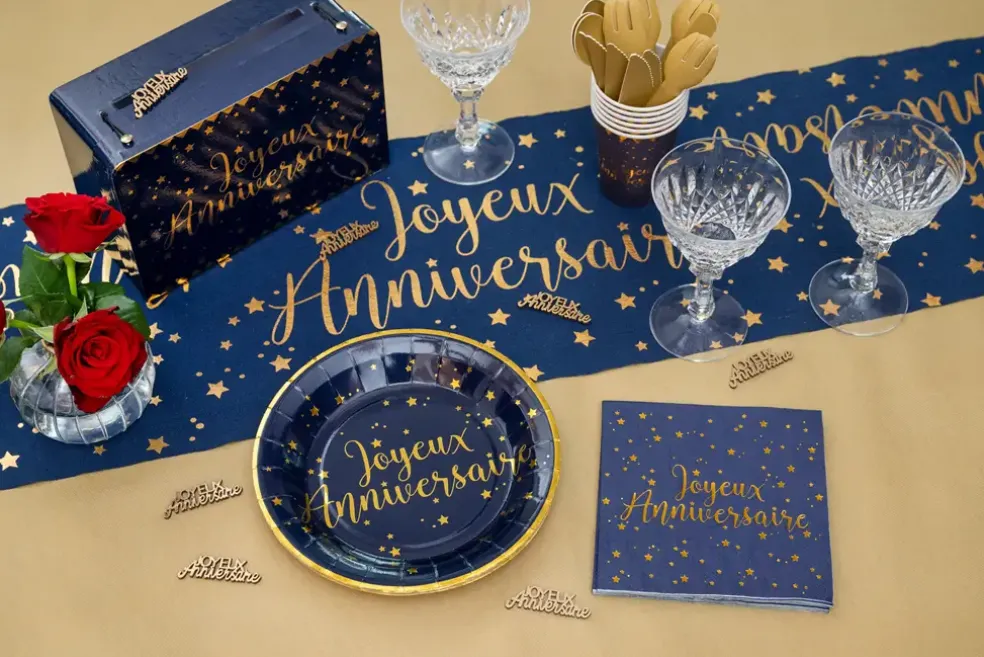 Assiette Joyeux Anniversaire Bleu (lot de 10)