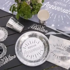 Assiette Joyeux Anniversaire Argent (lot de 10)