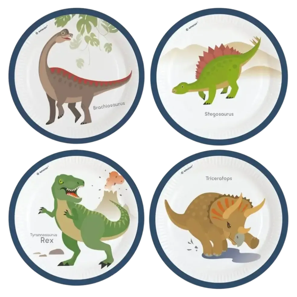 8 assiettes en papier Dinosaure ø23cm