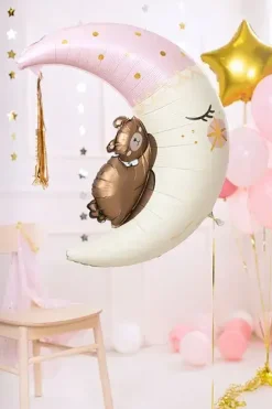 Ballon aluminium Ours assis sur la lune 86 cm – ballon géant pour baby shower et naissance