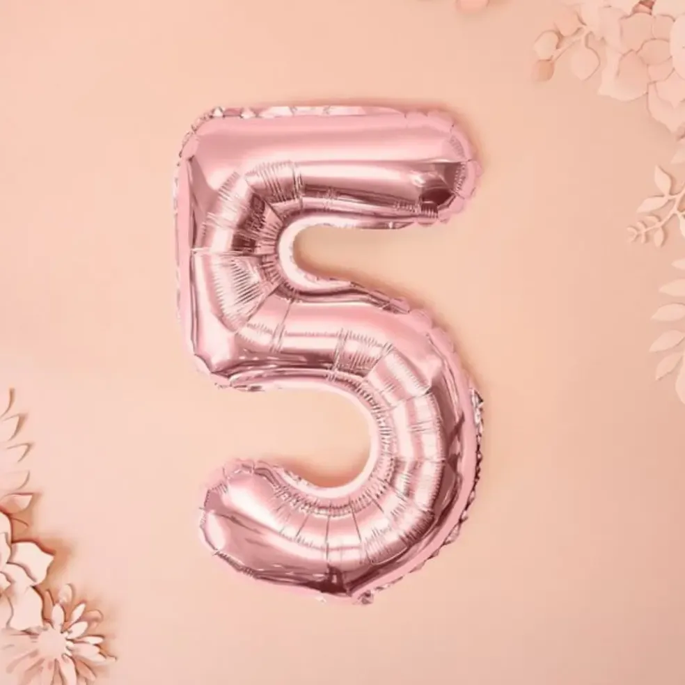 Ballon anniversaire chiffre 5 Or Rose 35cm