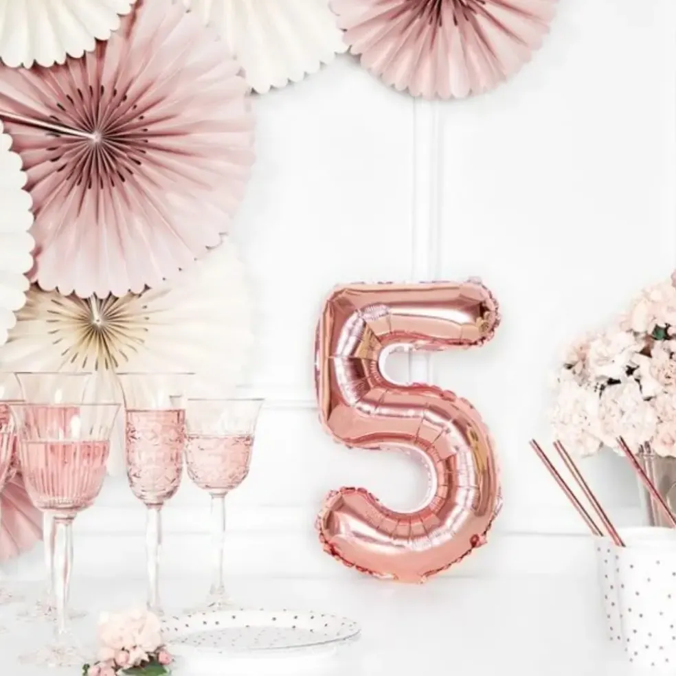 Ballon anniversaire chiffre 5 Or Rose 35cm