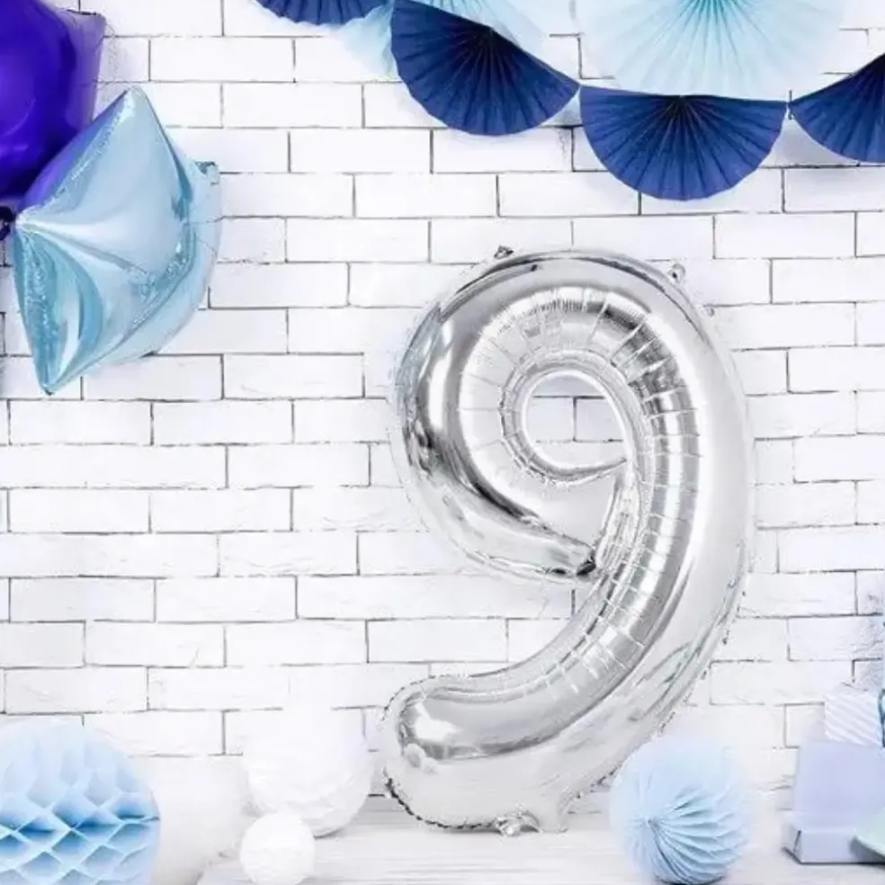 Ballon anniversaire chiffre 9 Argent 86cm