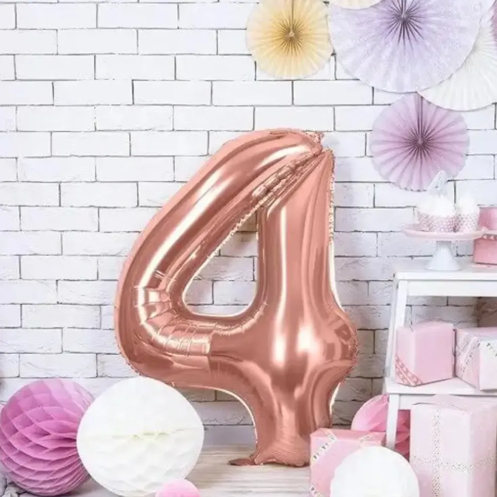 Ballon anniversaire chiffre 4 Or Rose 86cm