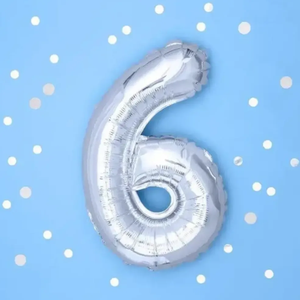 Ballon Anniversaire Chiffre 6 Argent 35cm