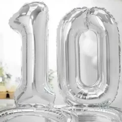 Ballon anniversaire chiffre 0 sur pieds Argent 70cm
