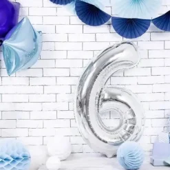 Ballon Anniversaire Chiffre 6 Argent 86cm