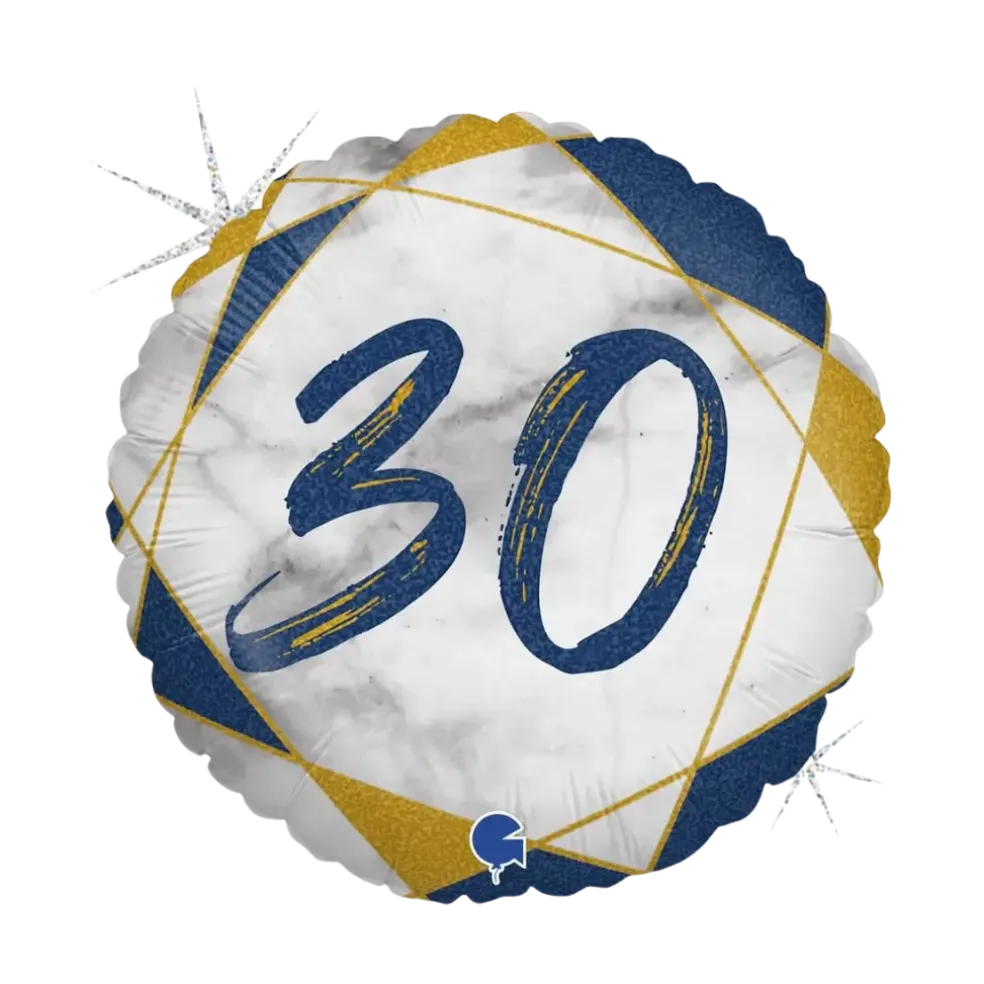 Ballon Anniversaire Effet Marbre 30 Bleu 45cm