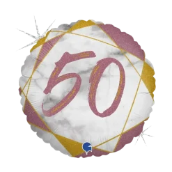 Ballon Anniversaire Effet Marbre 50 Or rose 45cm