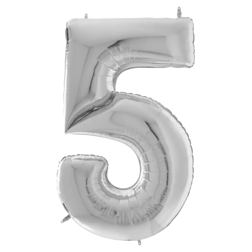 Ballon anniversaire Géant chiffre 5 Argent 163cm