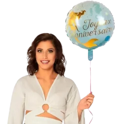 Ballon en aluminium Sirène "Joyeux Anniversaire" bleu