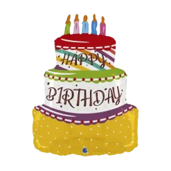 Ballon "Happy Birthday" en forme de gâteau