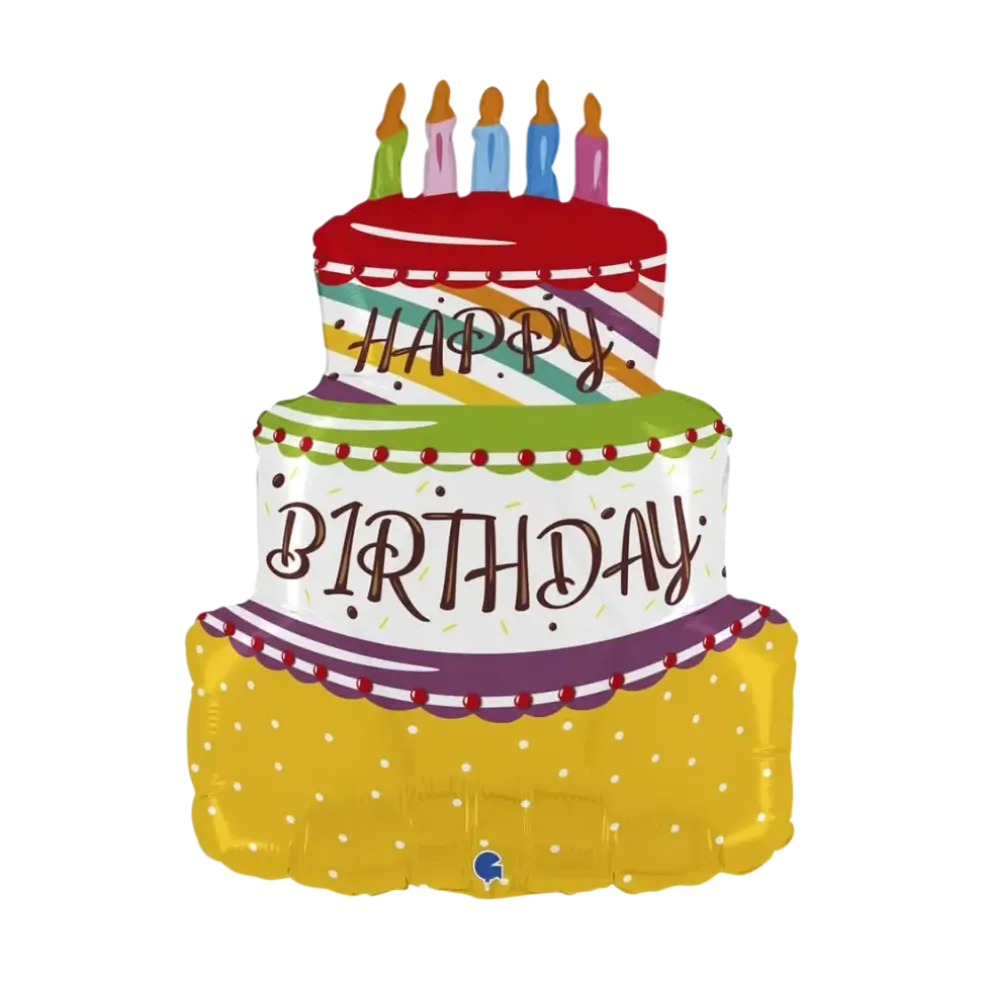 Ballon "Happy Birthday" en forme de gâteau