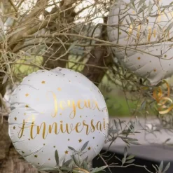 Ballon Joyeux Anniversaire Blanc/Or ø45cm