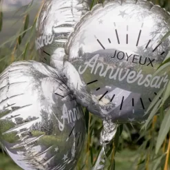 Ballon Joyeux Anniversaire Métallisé Argent ø45cm