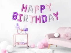 Ballon Mylar Happy Birthday pastel 340 x 35 cm – bannière ballon anniversaire à assembler