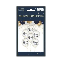 Ballons Confettis Bleu Marine / Or "Bonne Année" - Lot de 6