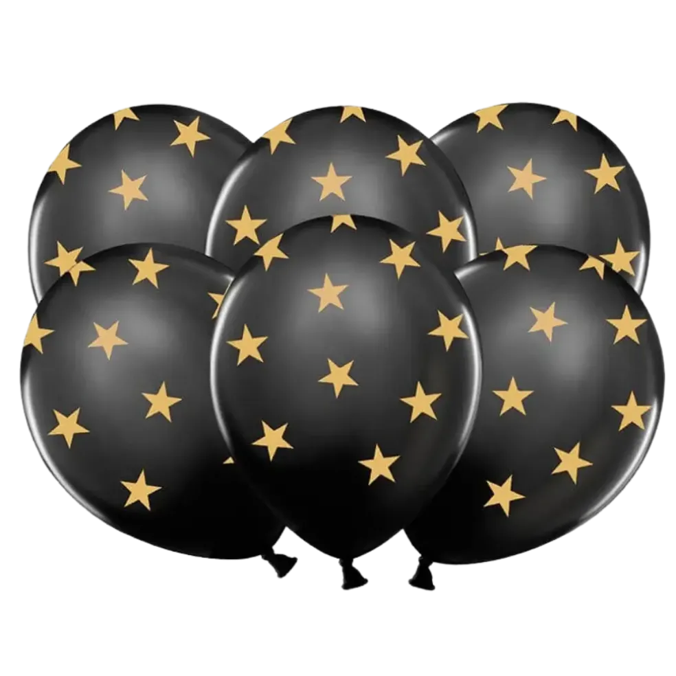 Ballons noirs avec motifs étoile or (Lot de 6)