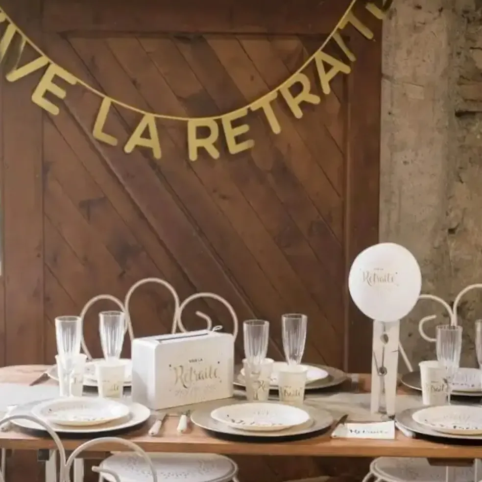 Banderole Vive la Retraite Blanc & Or