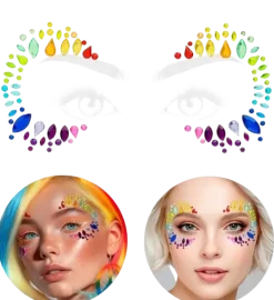 Bijoux Visage Reine de la Pride – Strass Arc-en-ciel