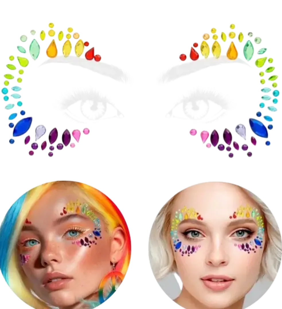 Bijoux Visage Reine de la Pride – Strass Arc-en-ciel
