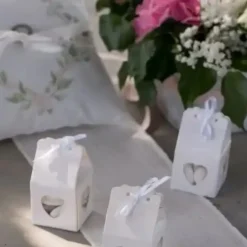 Boîte à dragées coeur blanc - Lot de 4