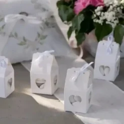 Boîte à dragées coeur blanc - Lot de 4