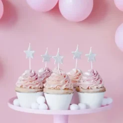 Bougies anniversaire étoile argent (Lot de 5 pièces)