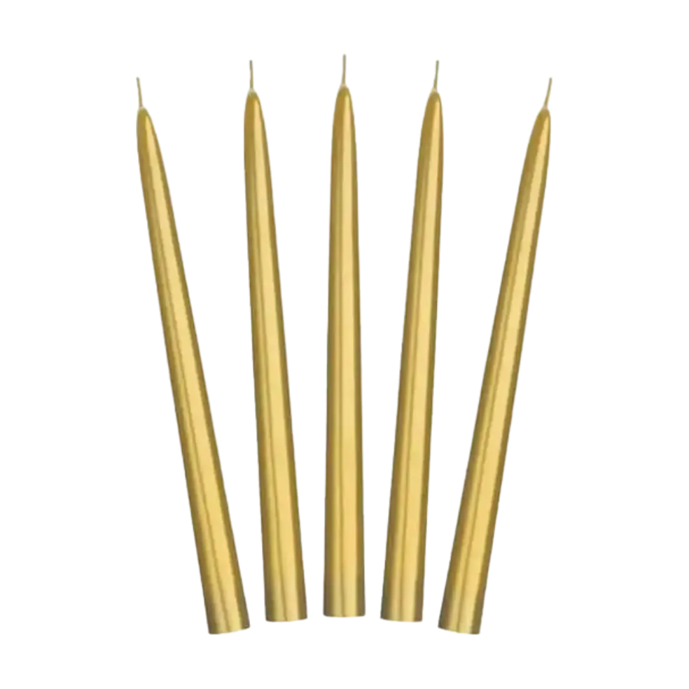 10 Bougies coniques en Or Métallique - 24cm