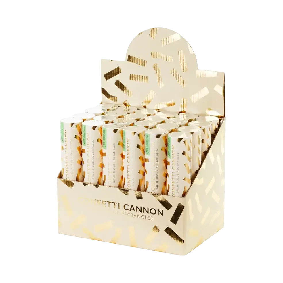 Canon à confettis biodégradables - Or métallisé - 20 cm
