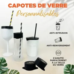 Capotes de verre en silicone réutilisables noirs - Ø50 mm - Lot de 10
