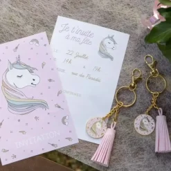 Carte Invitation Licorne Rose (Lot de 6)