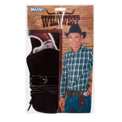 Ceinture de cowboy noire avec étui et porte-cartouches – 114 cm