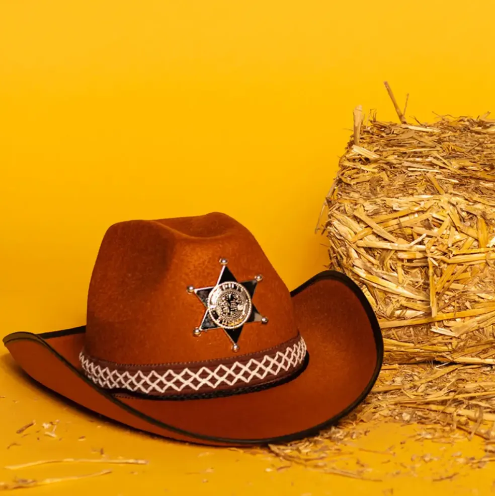 Chapeau Cowboy Enfant Sheriff Marron – Accessoire Déguisement Far West