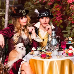 Chapeau haut de forme steampunk avec lunettes et plumes d'autruche